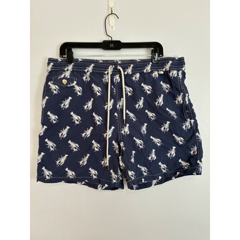 Polo Ralph Lauren  Men Large Lobster All Over Print Blue White Swim Lined Shorts